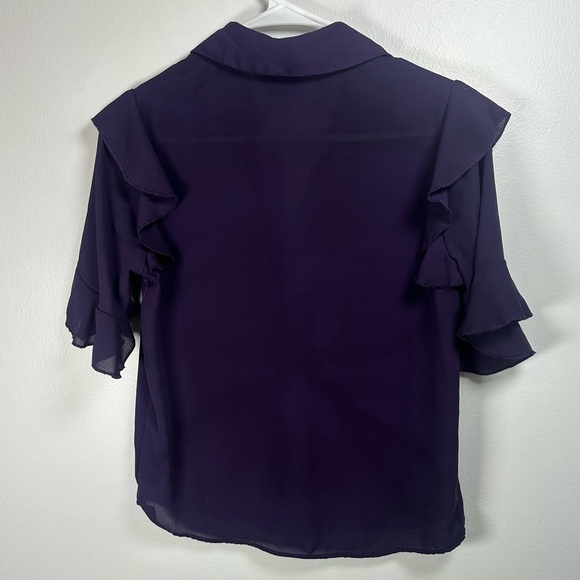 Elie Tahari Purple Flutter Sleeve Blouse - Picture 2 of 7
